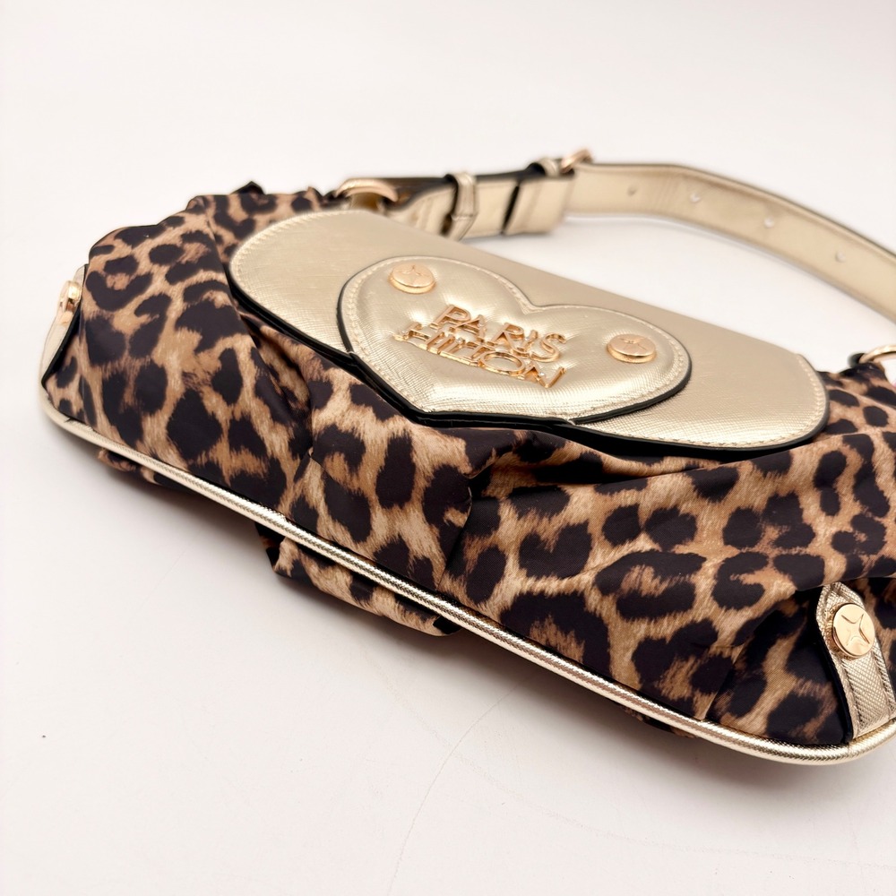 Paris Hilton Leopard Print Gold Heart Logo Shoulder Bag Baguette Y2K NEW - Picture 8 of 10